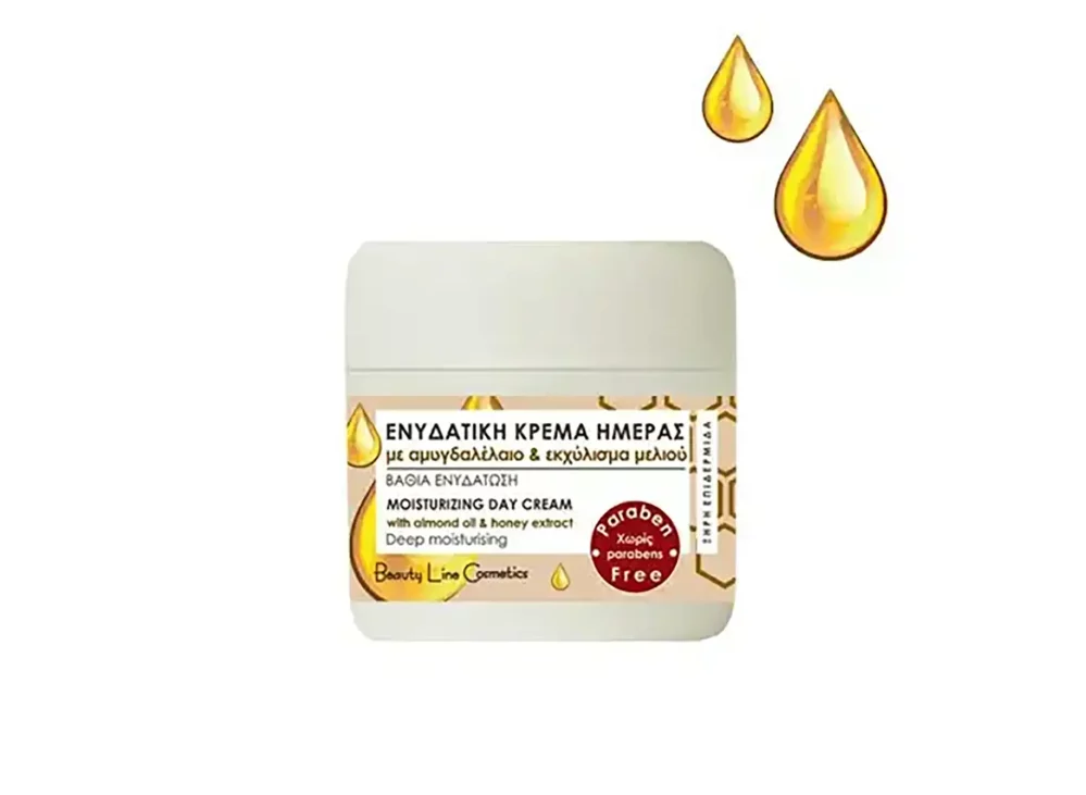 Beauty Line Κρέμα Προσώπου Ενυδατική (Μέλι, Αμυγδαλέλαιο, Αloe Vera & Jojoba για Ξηρή Επιδερμίδα) Ρarabens Free (50ml)