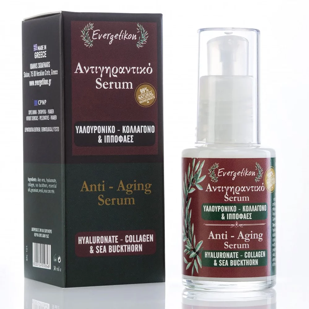 Evergetikon - Αντιγηραντικό Serum Υαλουρονικό, Κολλαγόνο & Ιπποφαές 30ml